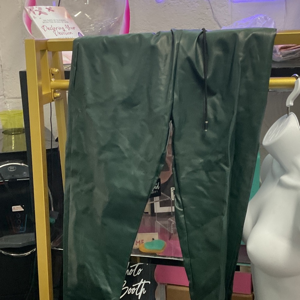 Dark Green Faux Leather Joggers